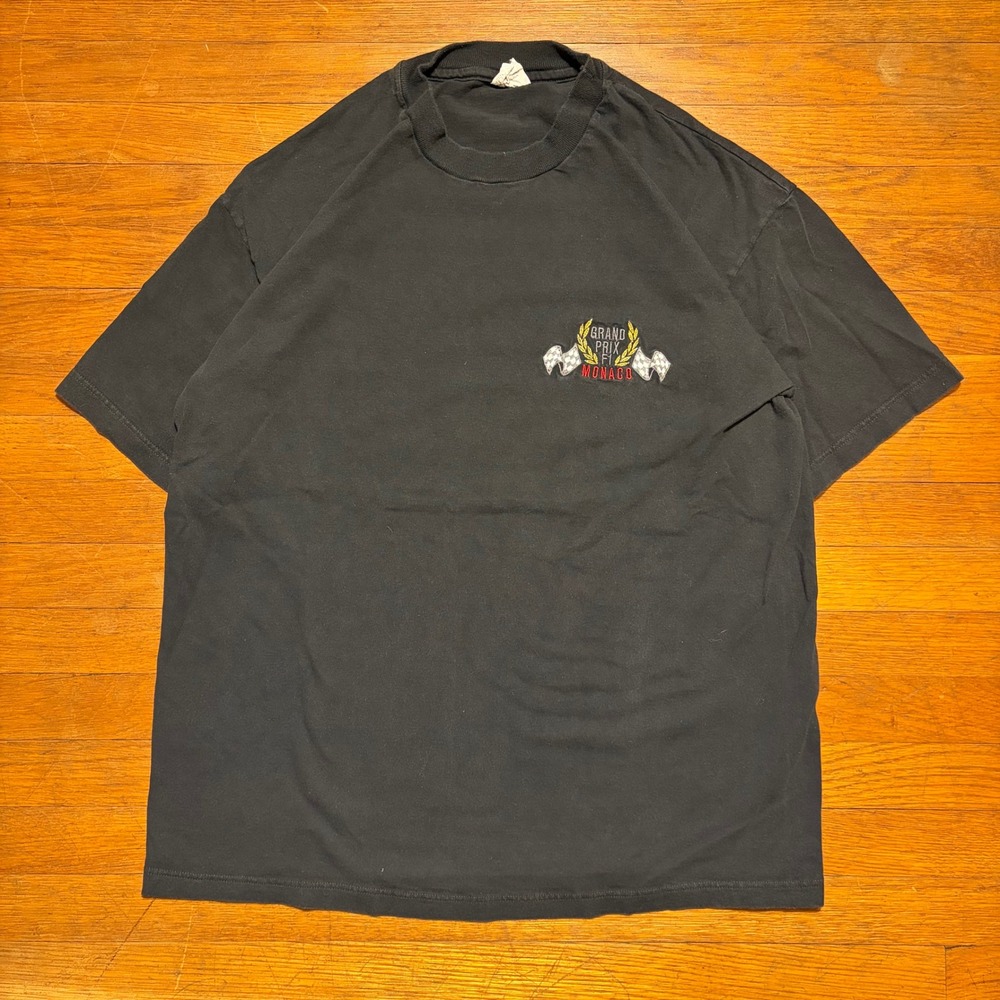 Vintage Grand Prix F1 Monaco Racing T-Shirt Black Large 90s Graphic Hanes Top-T